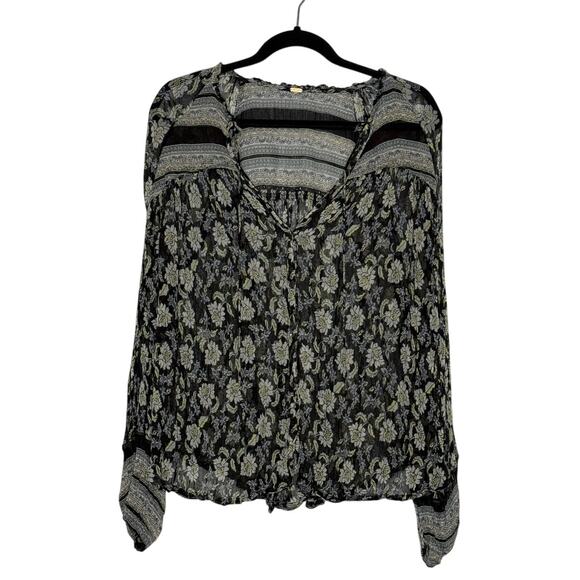 Free People Tops - Free People Boho Floral Sheer Blouse Flowy Peasant Top Festival Cottagecore S